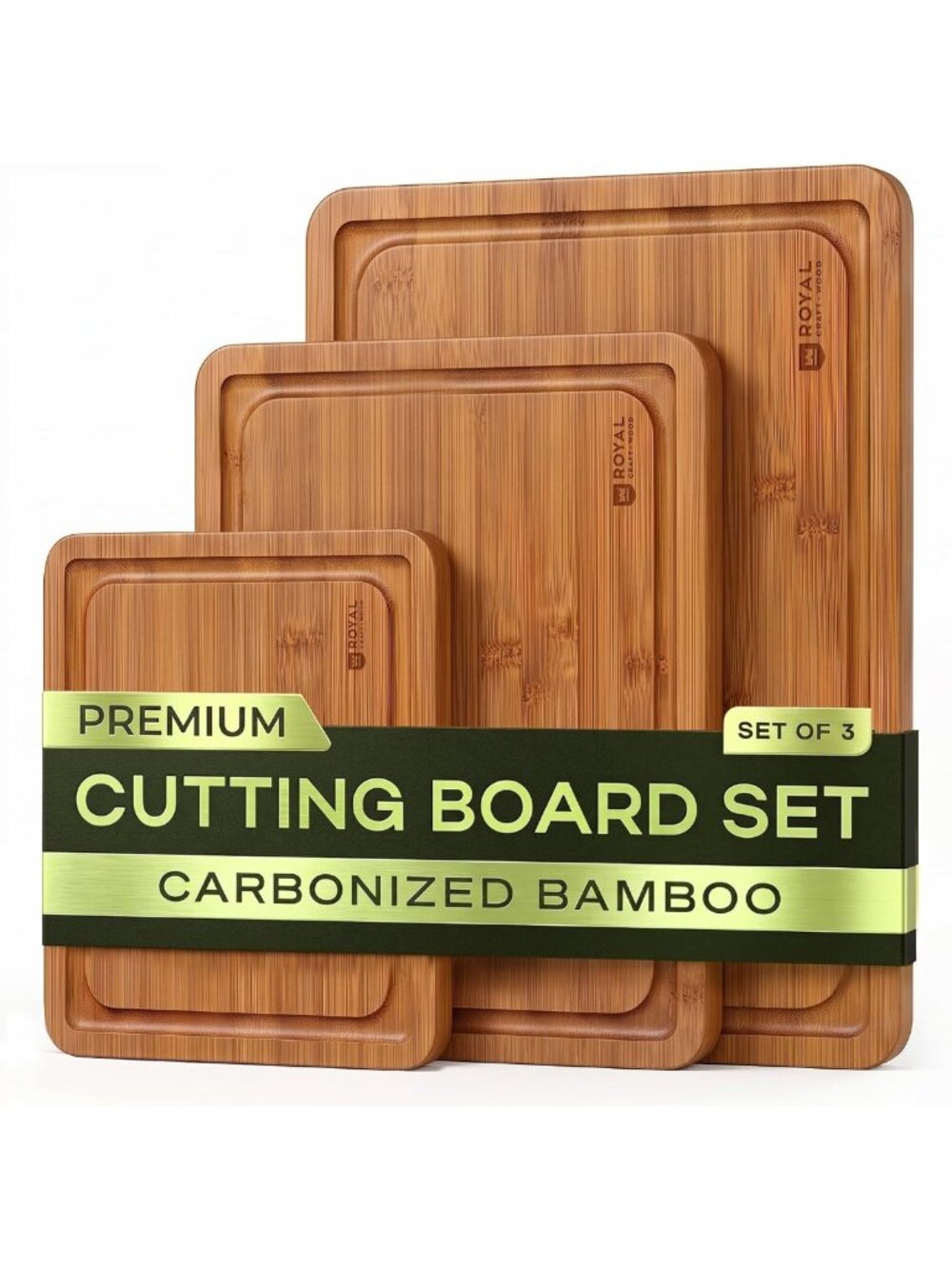 3-Piece Bamboo Cutting Board Set - Non-Toxic, Deep Juice Groove, Ideal for Meal
